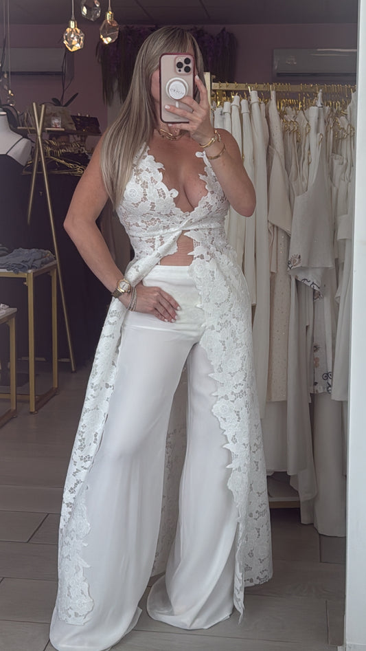 D’ Blanc Lace Long Tunic & Pant Set