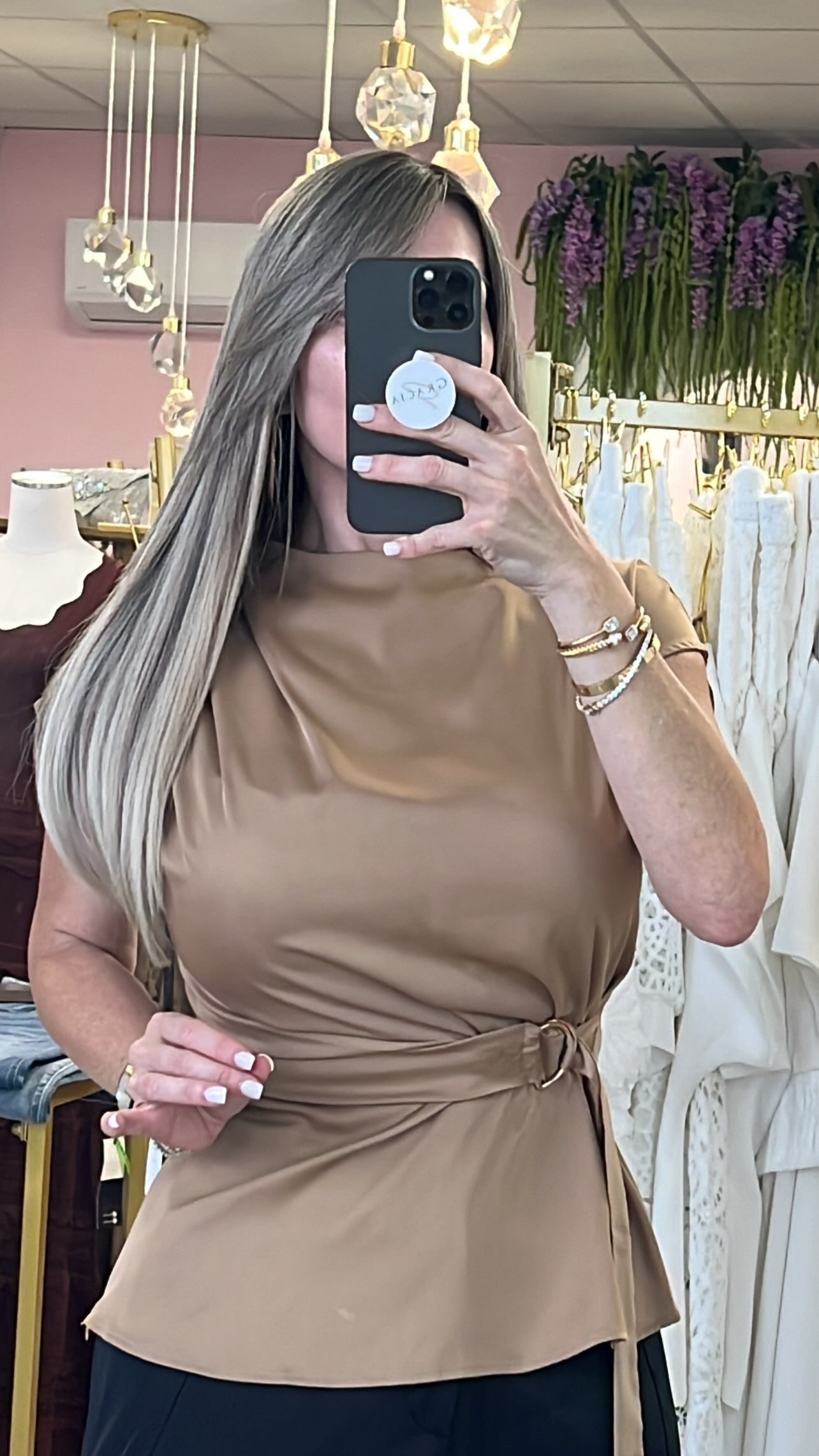 Kaky Wrap Around Turtle Neck Satin Blouse