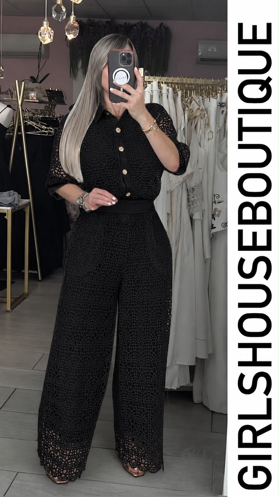 Black Embroidery Elegance Blouse & Pant Set (Tiene elástico en la cintura)