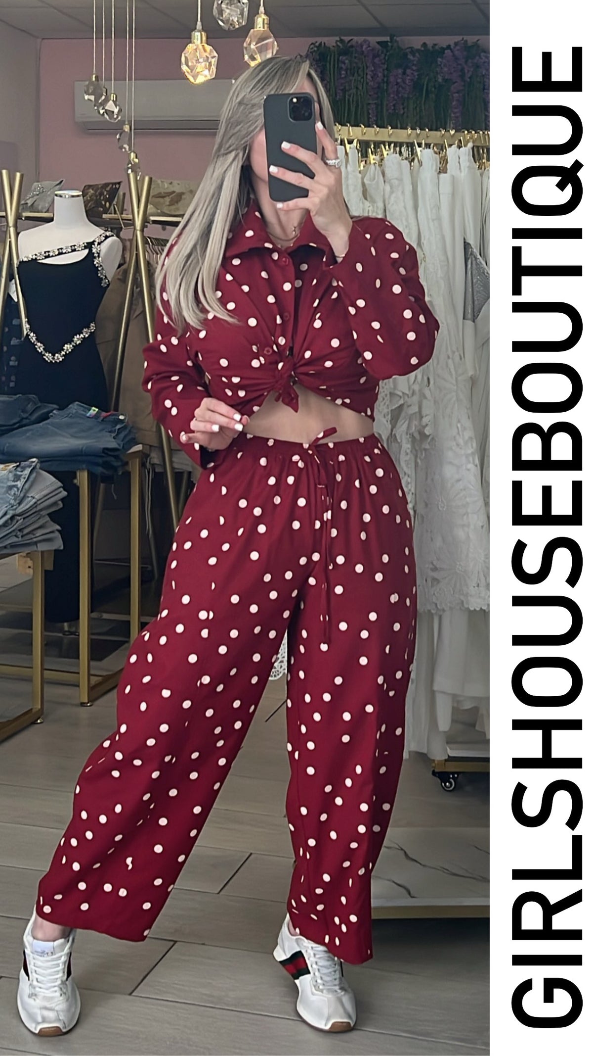 Wine Nilo Polka Dots Top & Barrel Pant Set (Diseño Oversize)