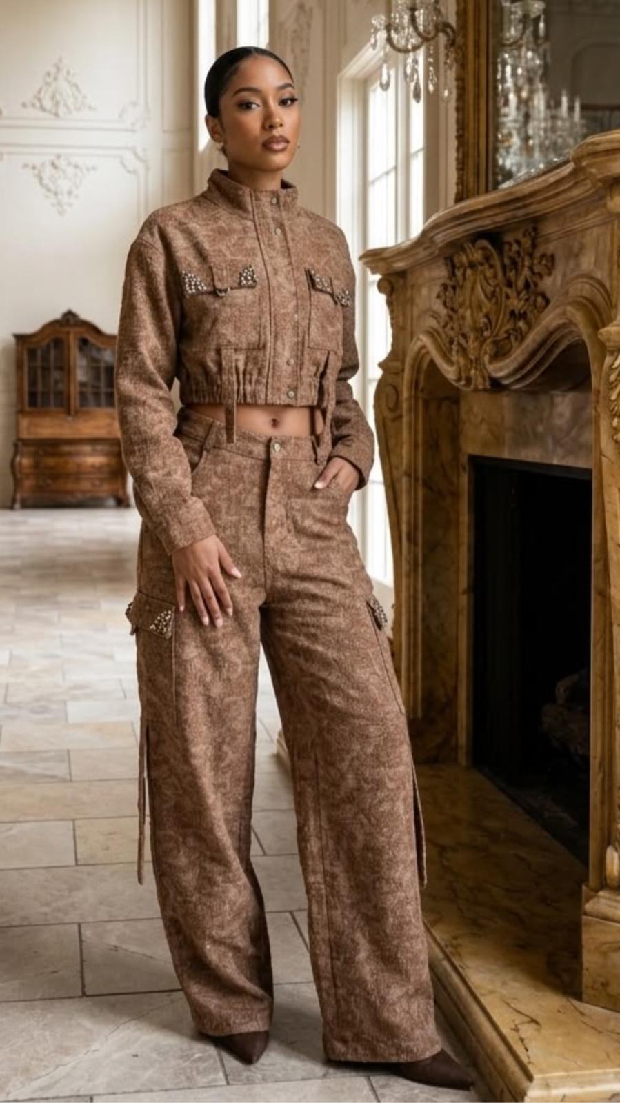 Mocha Crystal Glow Jacket & Urban Pant Set