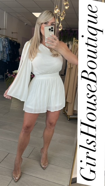 One Shoulder White Romper