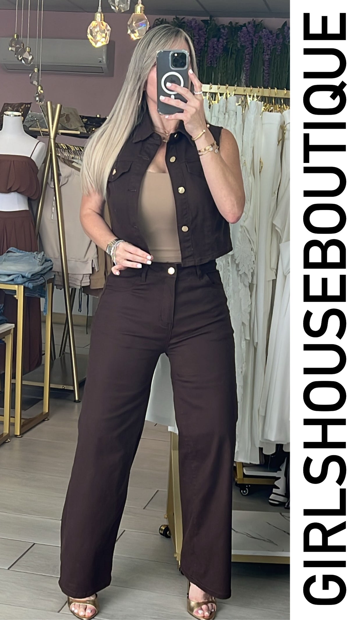 Choco Front Buttons Vest & Pant Set (Tiene Strech)