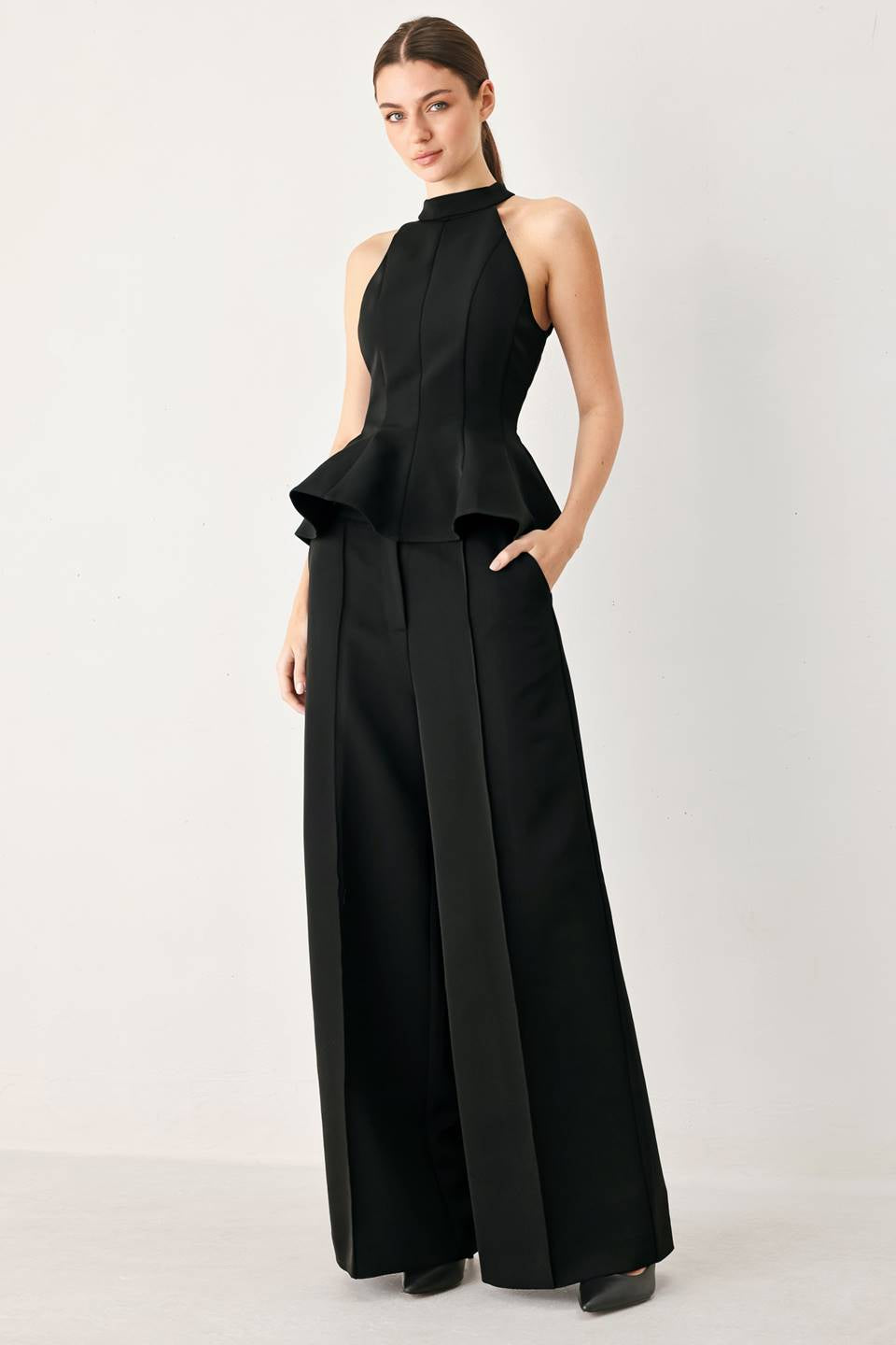 Midnight Halter Peplum Top & Pant Set