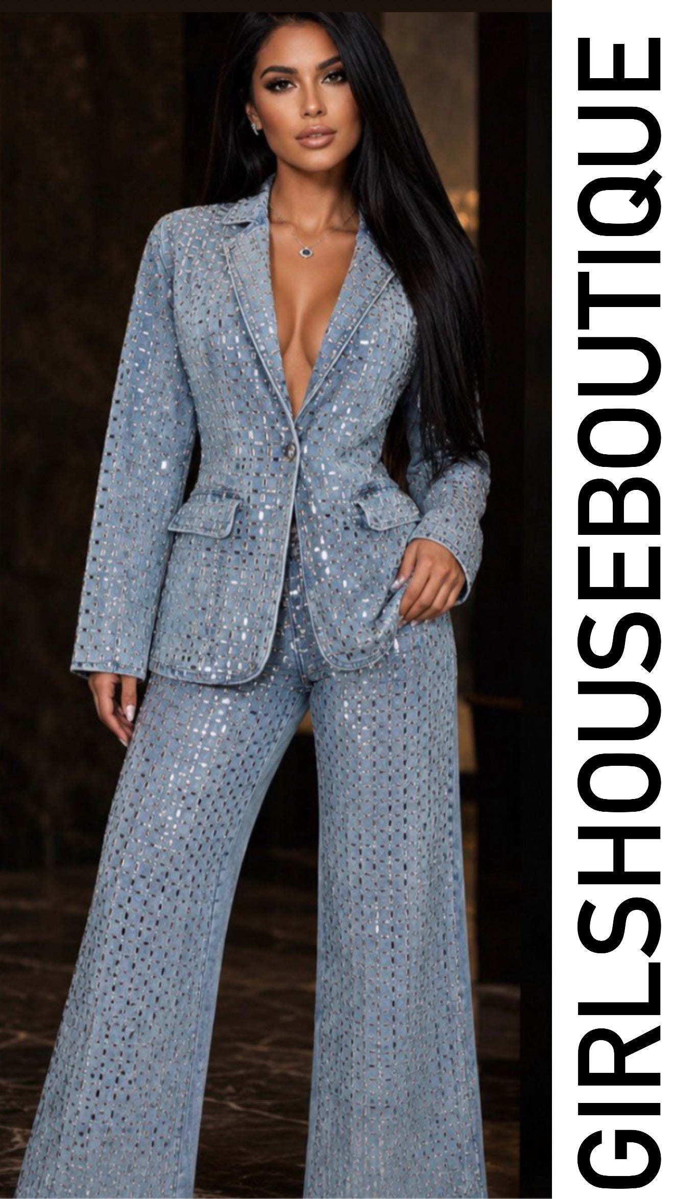 Bright Crystal Luxury Jacket & Jeans Set
