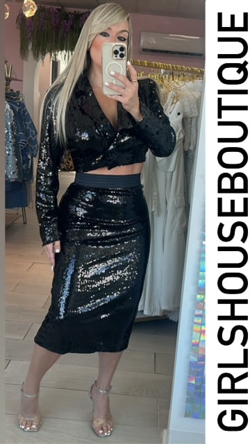 Ariel Sequin Long Skirt Set