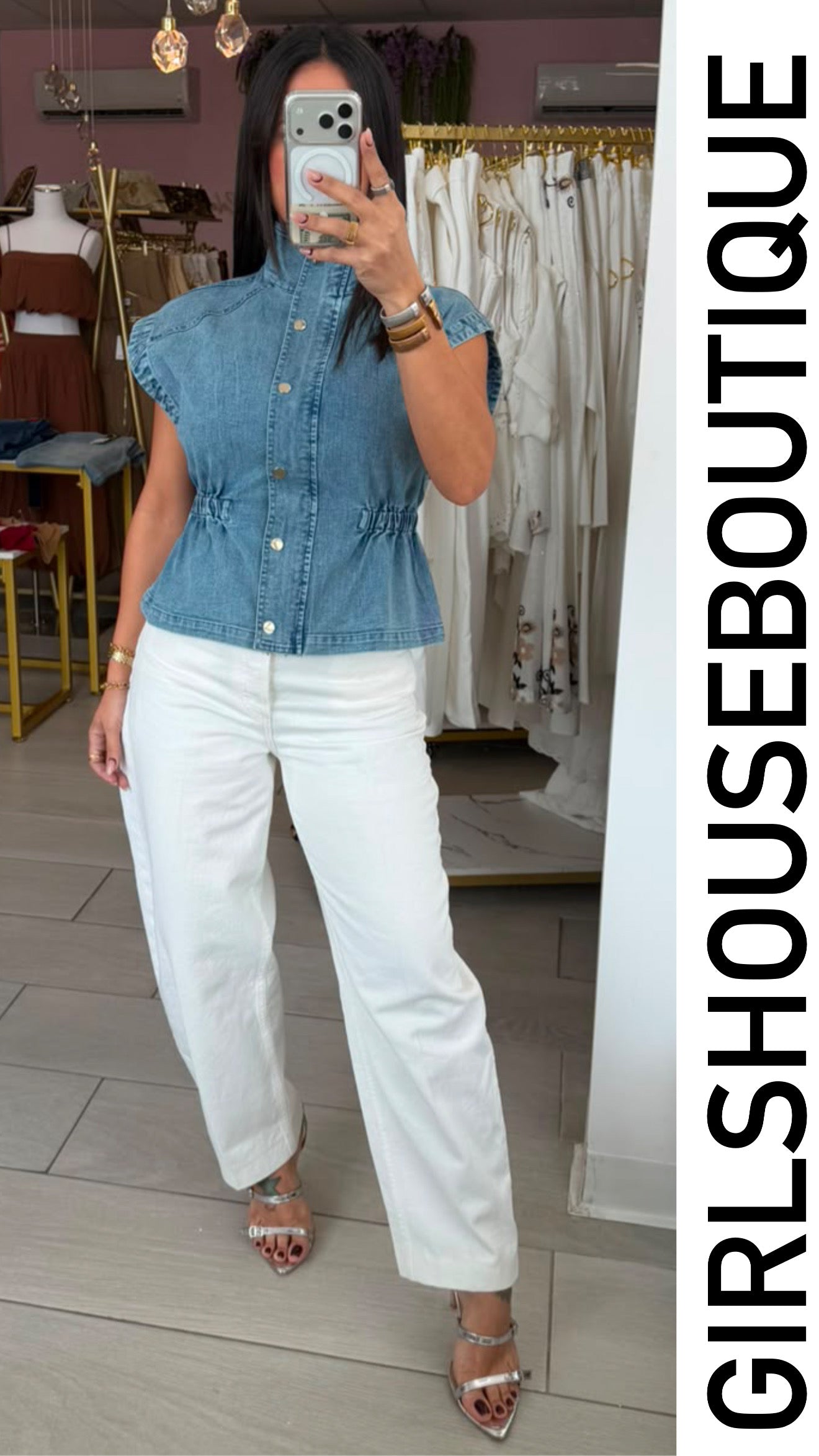 Light Denim Euro Design Turtle Neck Top