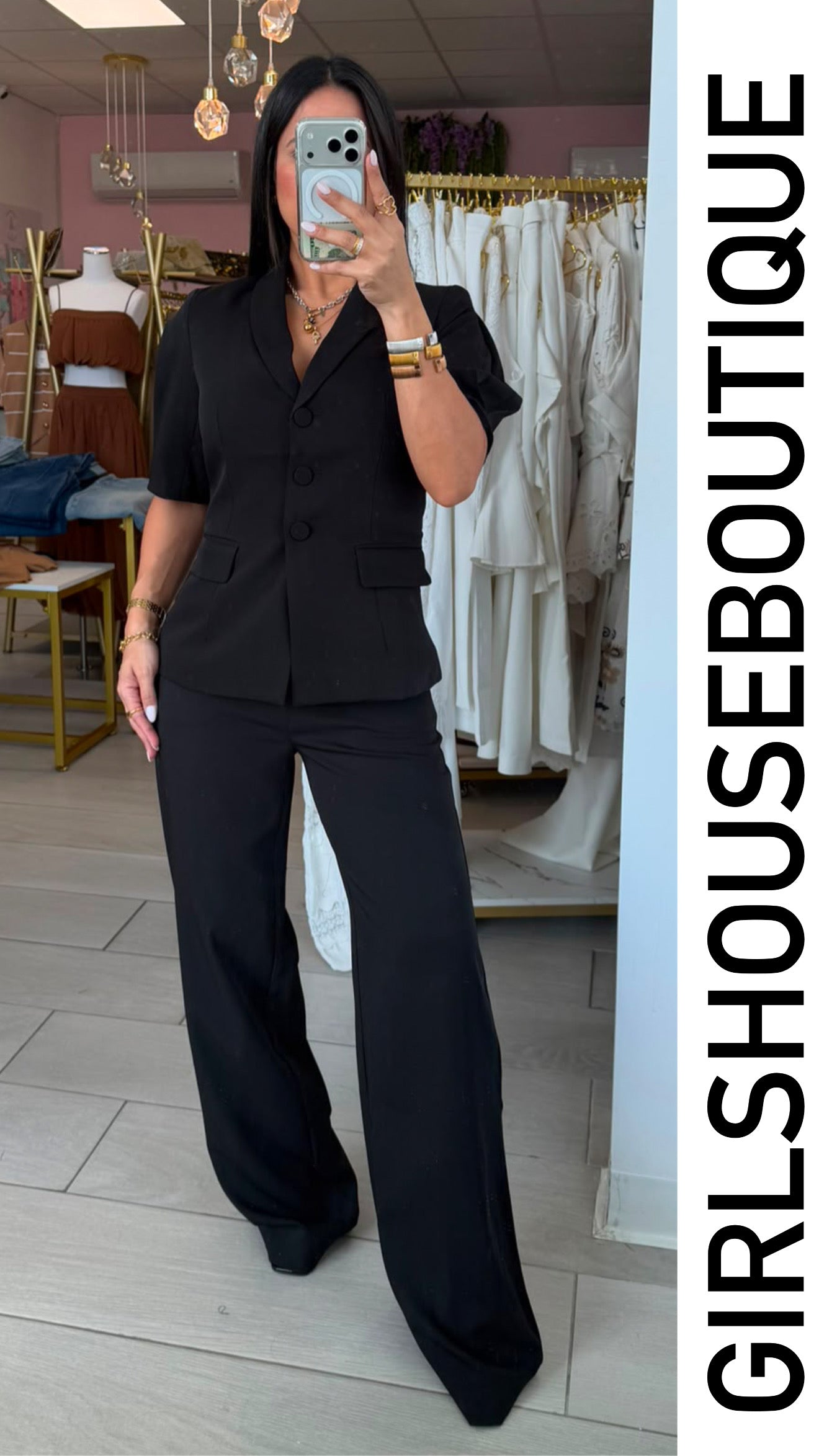Black Classic Front Buttons Vest & Pant Set (OVI COLLECTION)