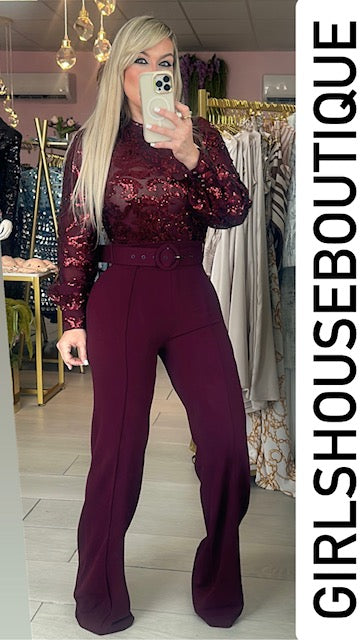 Belle Wne Sequin Long Sleeve Jumpsuit
