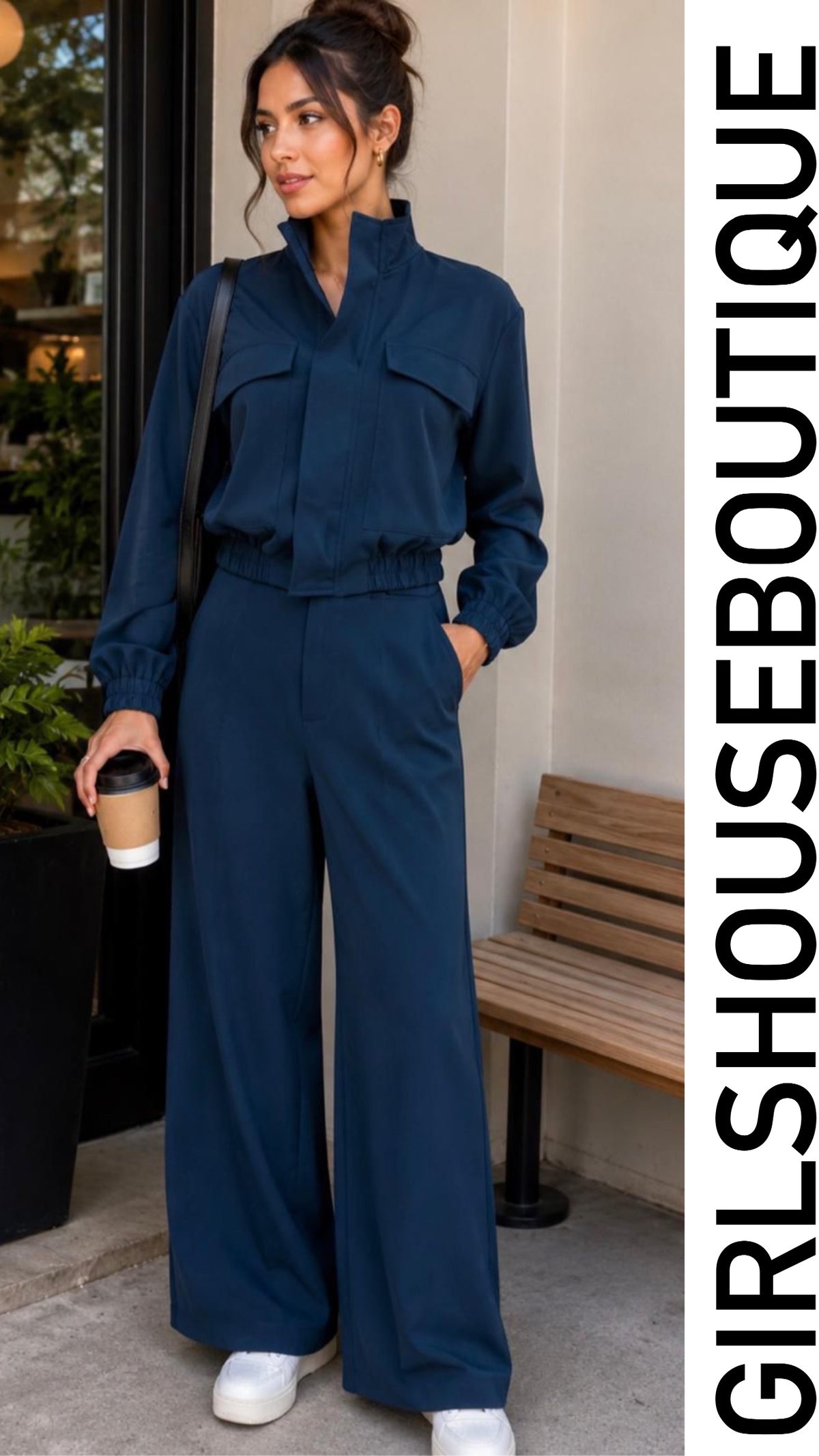 Teal Glam Zip-Up Jacket & Strech Pant Set