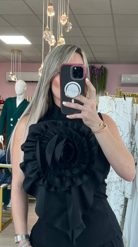 GRACIA COLLECTION Black Rose Blouse