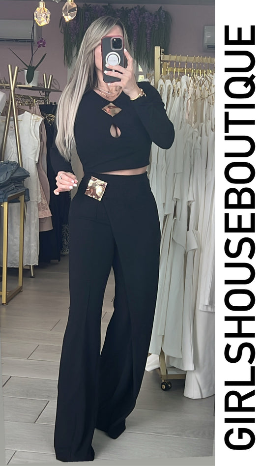 Black Icon Long Sleeve & Asymmetric Pant Set