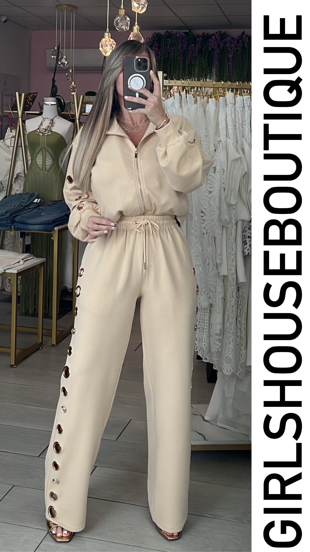 Vainilla L’Anneu Gold Zip-Up Jacket & Pant Set (Oversize)