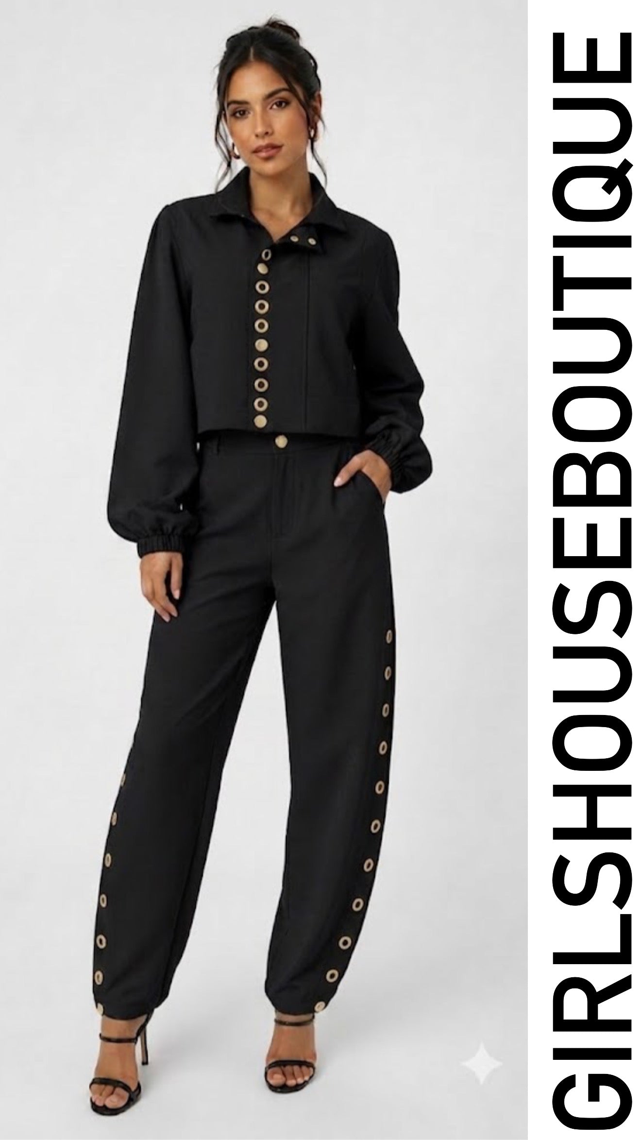 Bkack Gold Ring Parisian Zip-up Jacket & Barrel Pant