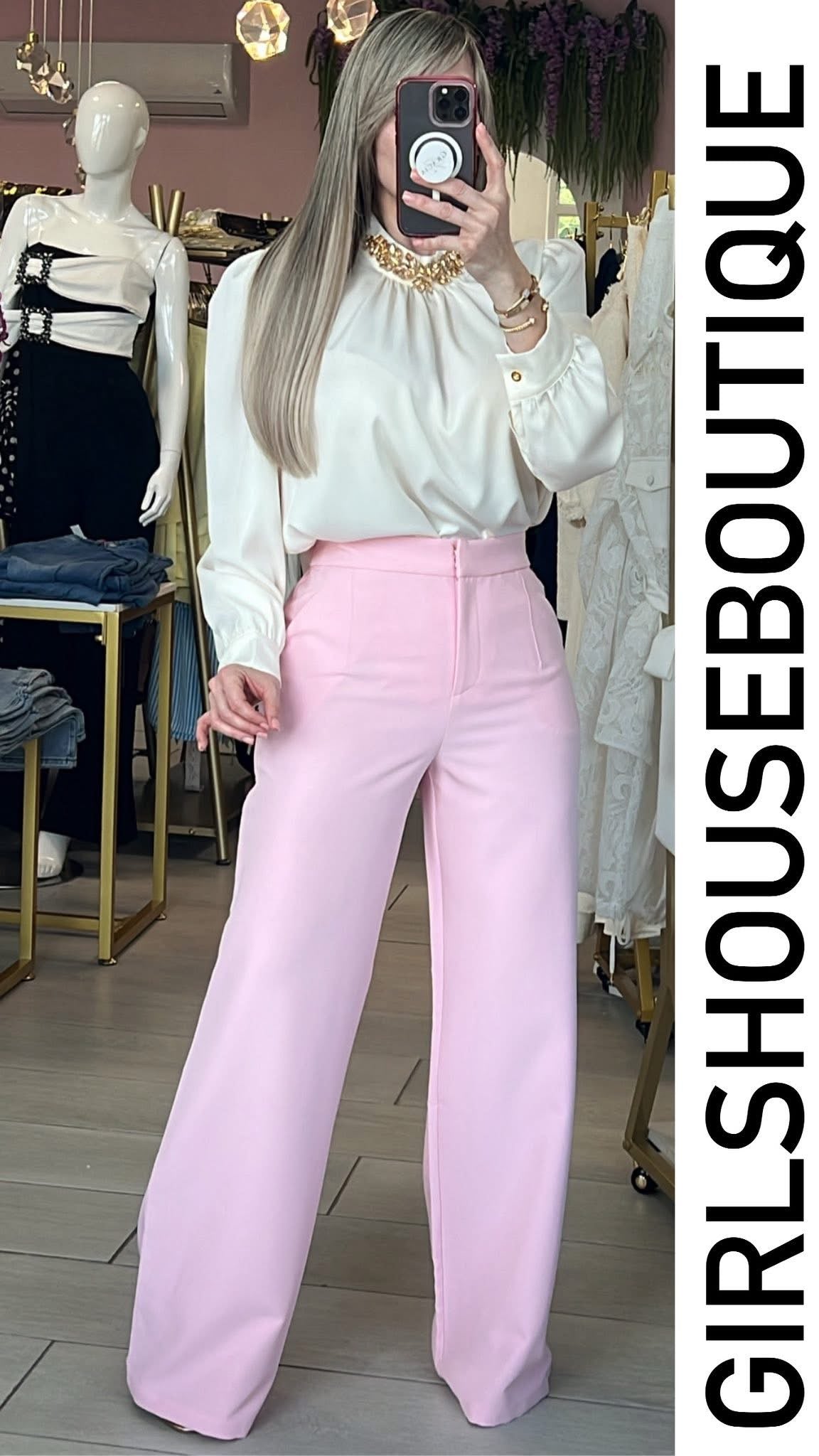 Champánge & Crystal Neck Details Blouse