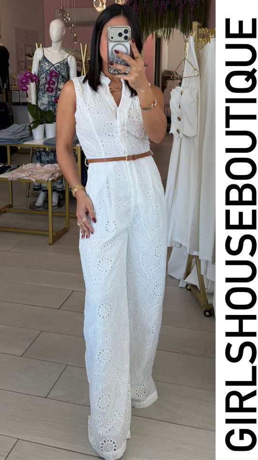 Zélya White Elegance Eyelet Jumpsuit