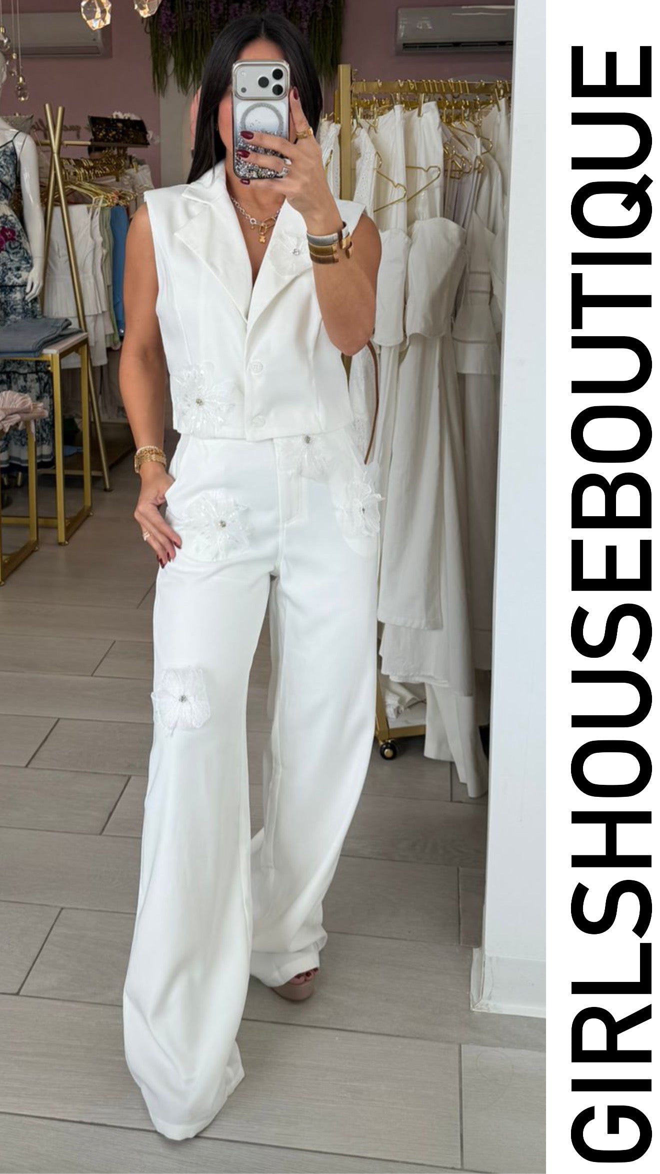 White Garden Vest & Pant Set