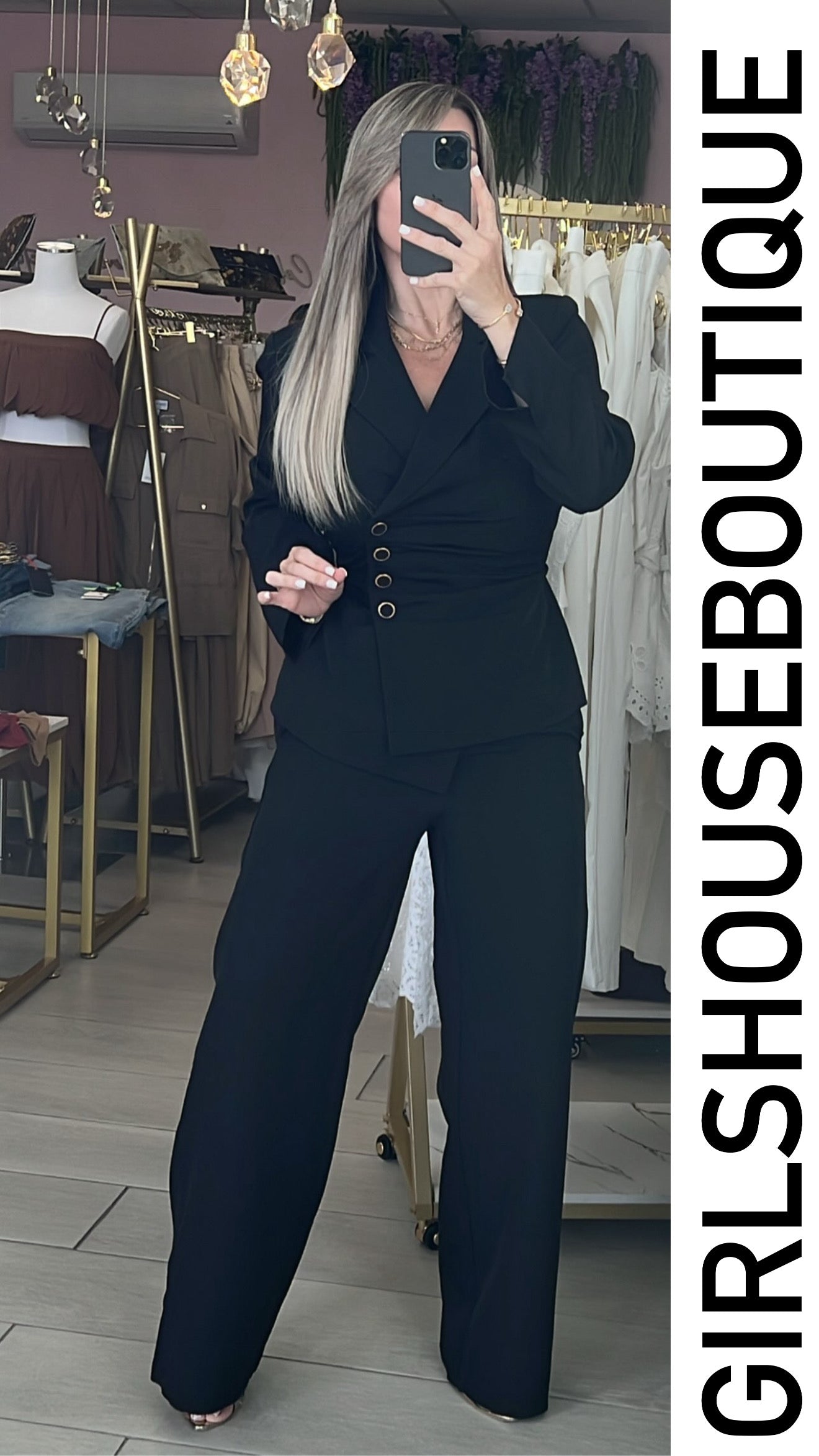 Mariella Black Blazer Pleated Design & Pant Set