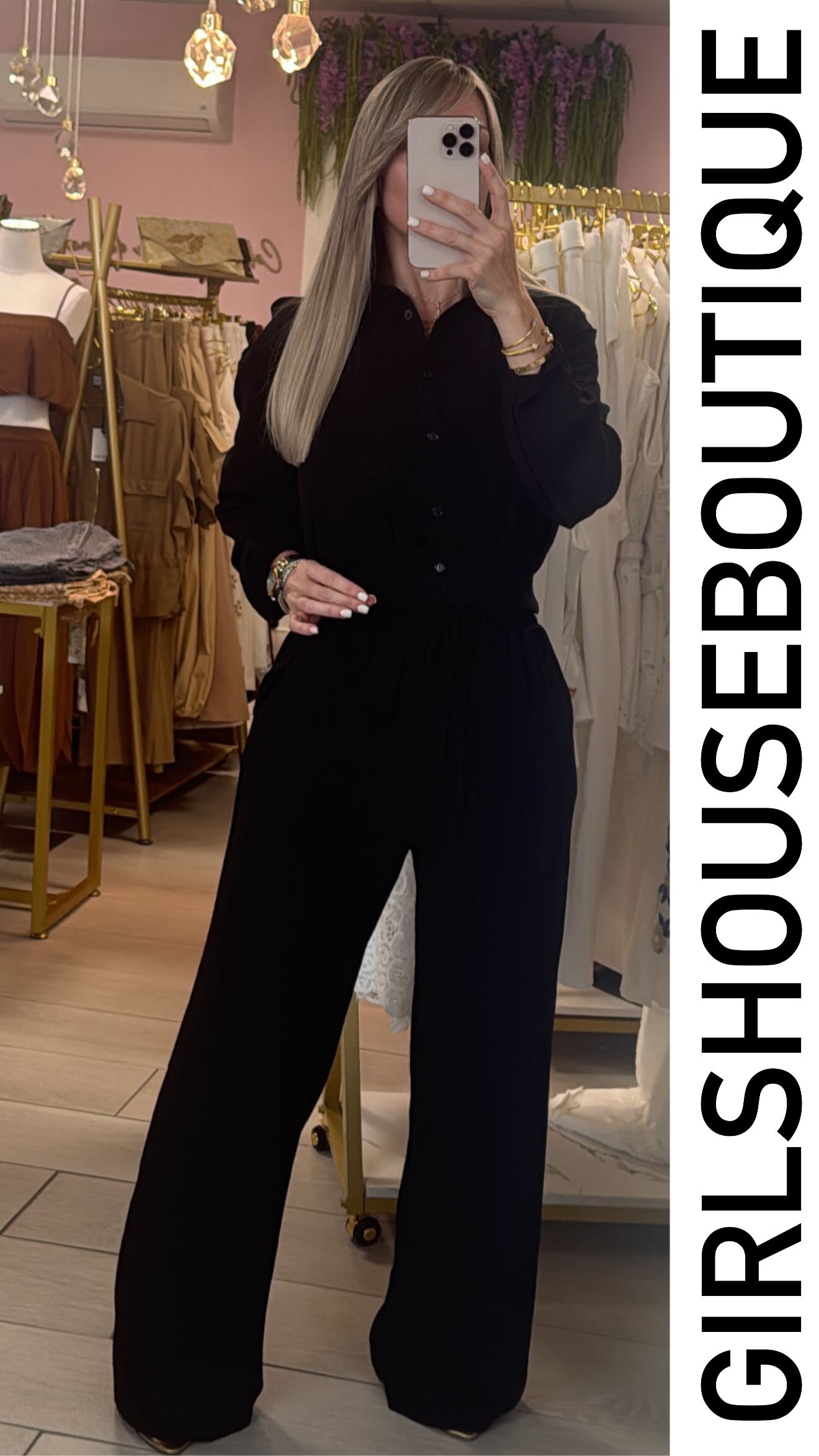 Black Casual Long Sleeve Top & Pant Set