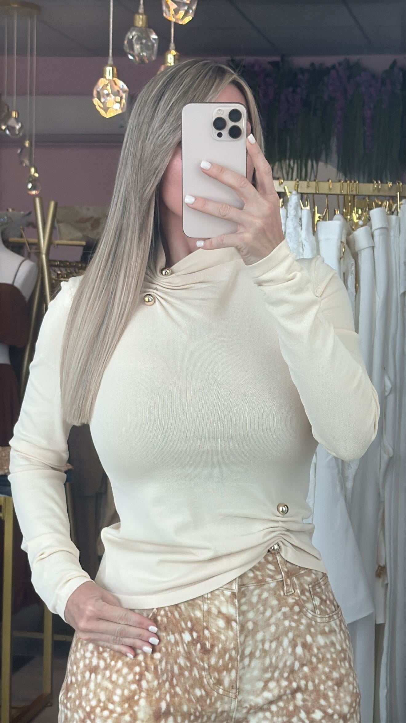 Soft Ivory Turtleneck Draped Sweater Top