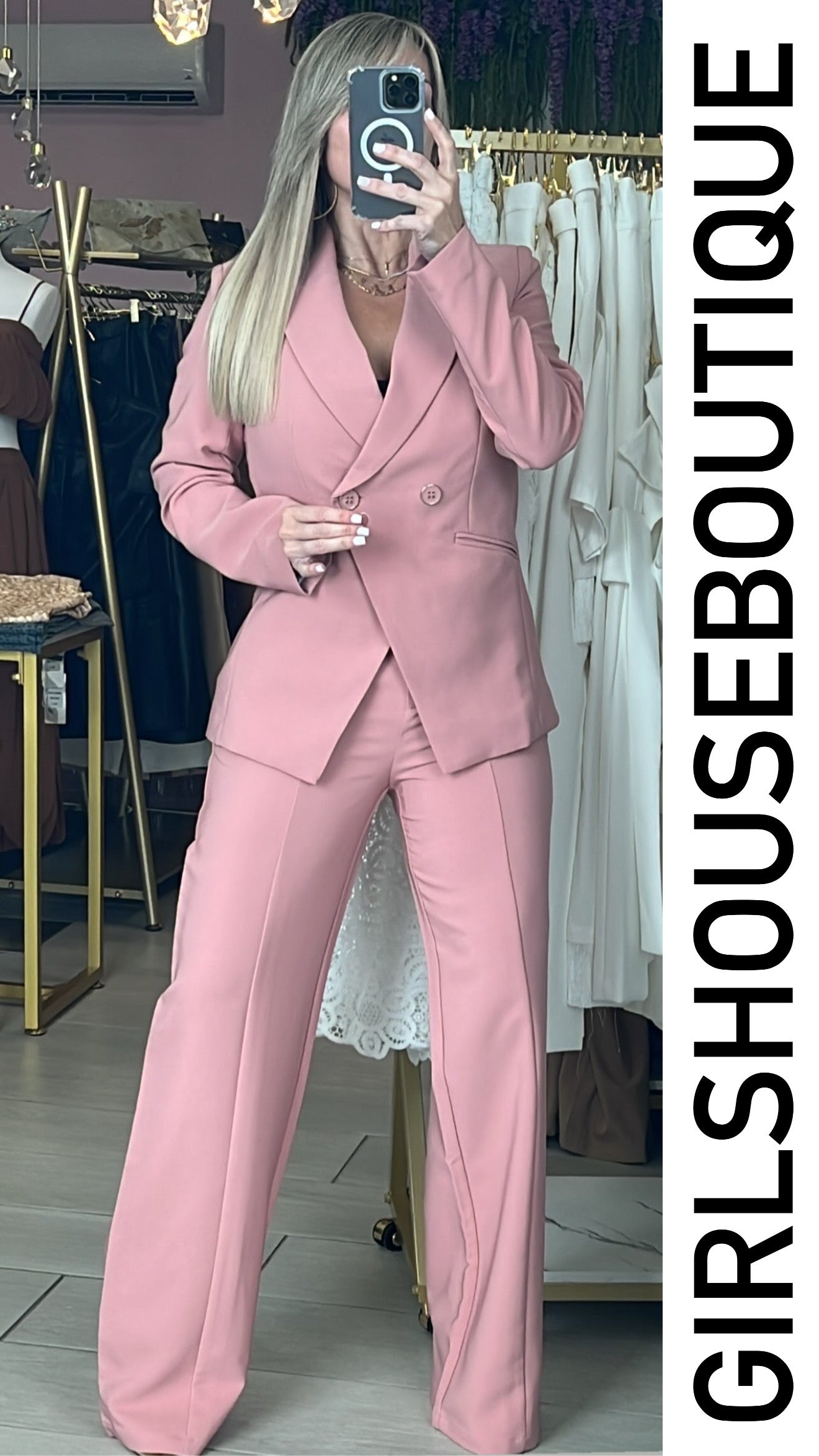Blush Front Buttons Design Blazer & Pant Set (OVI COLLECTION)