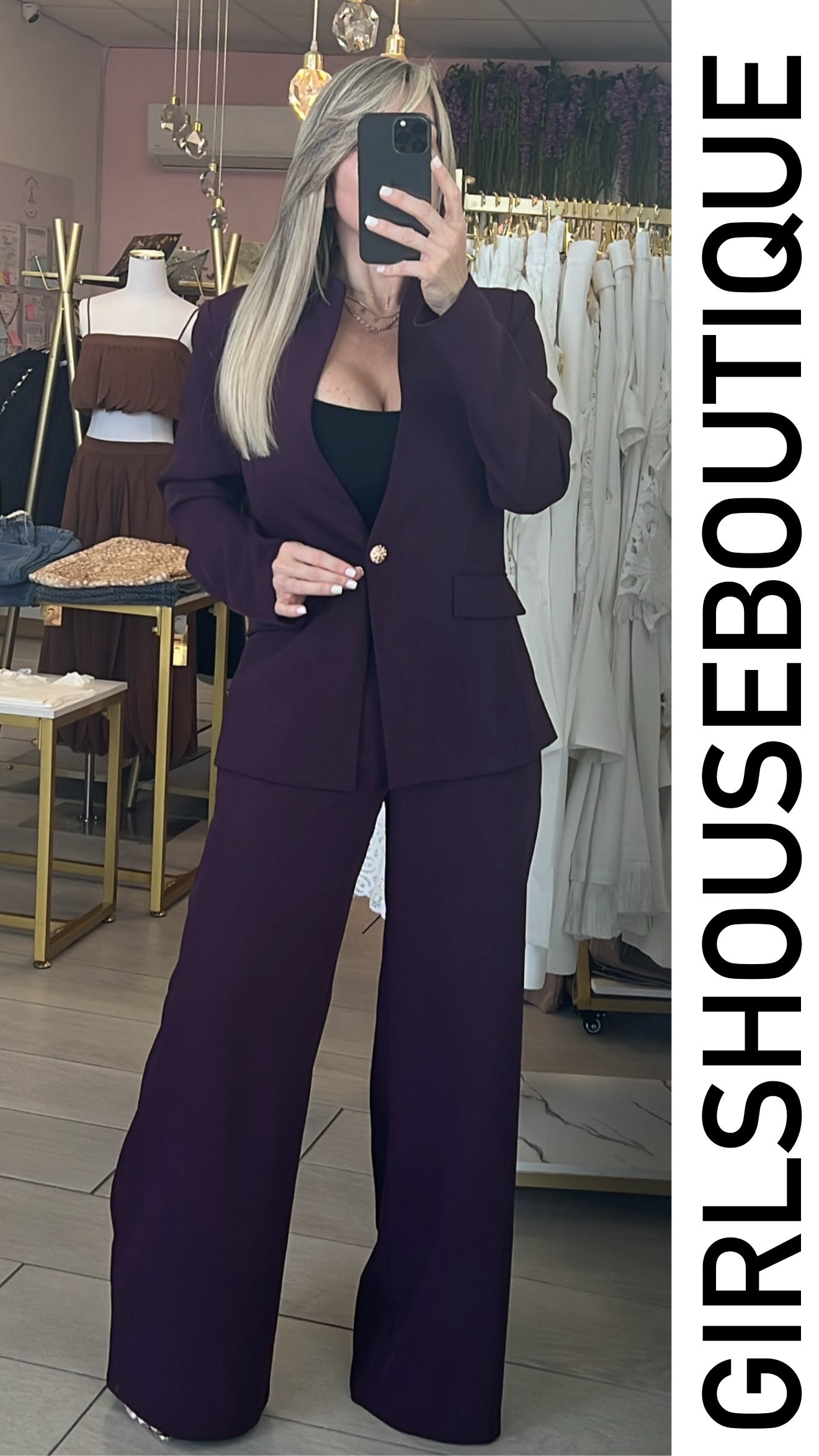 Plum High Neck Classic Blazer & Pant Set (OVI COLLECTION)