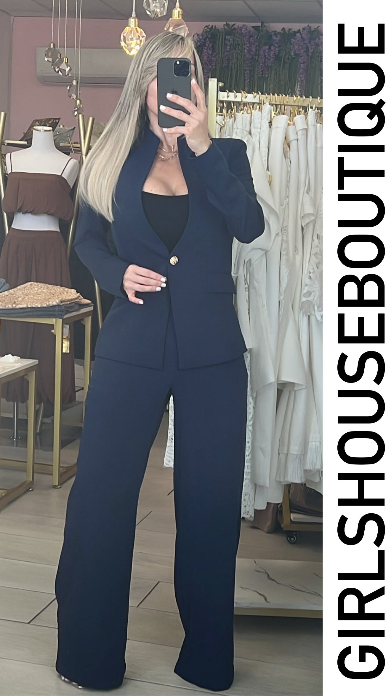 Navy High Neck Classic Blazer & Pant Set (OVI COLLECTION)