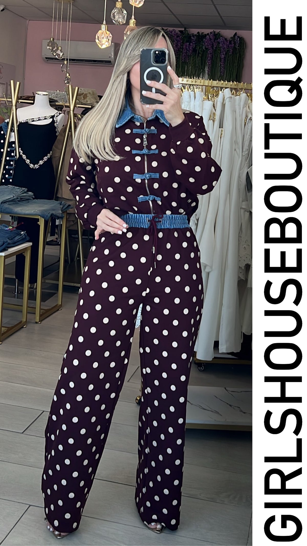 Wine Polka Dots & Napoleón Denim Travel Set