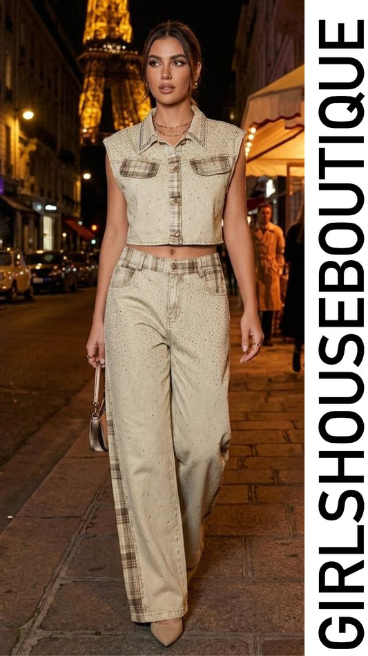 Kaky Burberry Bright Top & Pant Set