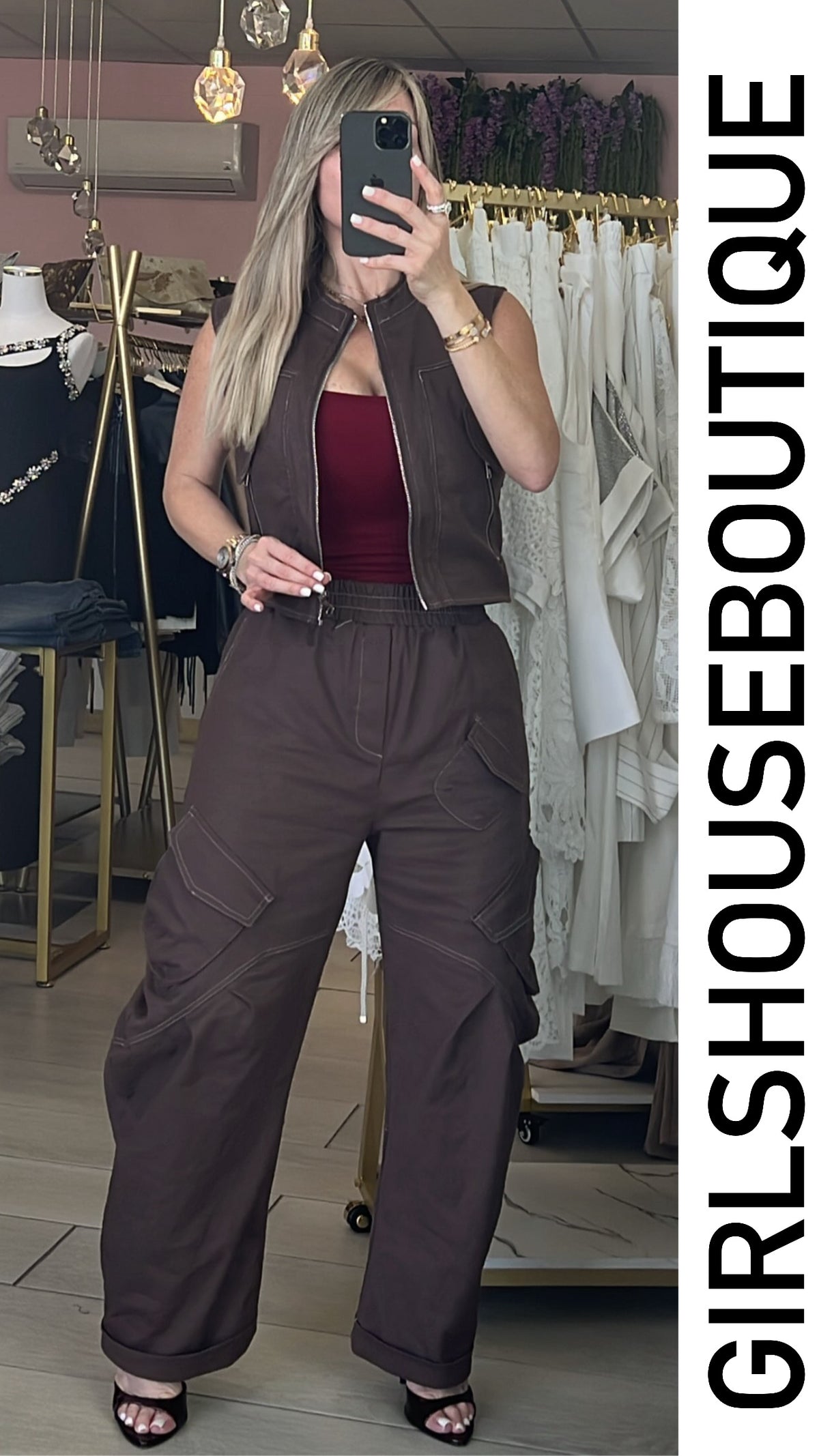 Choco Denim Zip-Up Vest & Barrel Urban Pant Set