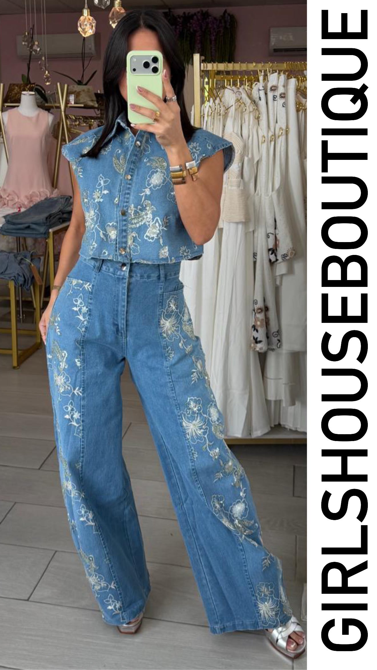 Beyond Denim Silver Sequins Top & Pant Set