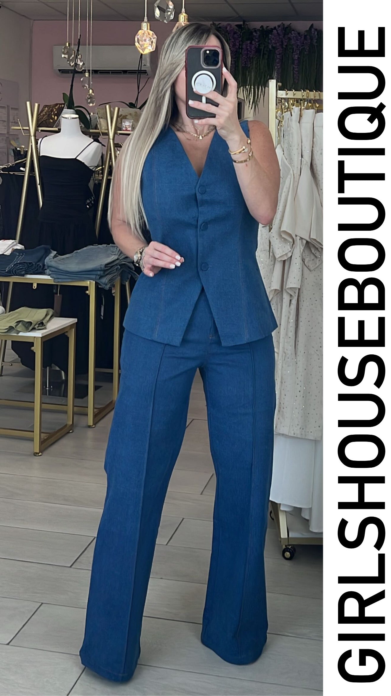OVI Lauren Denim Long Vest & Pant Set