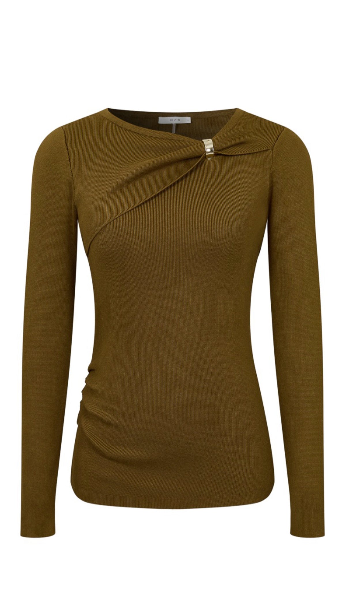 Smoked Olive Long Sleeve Asymmetric Neck Sweater Top