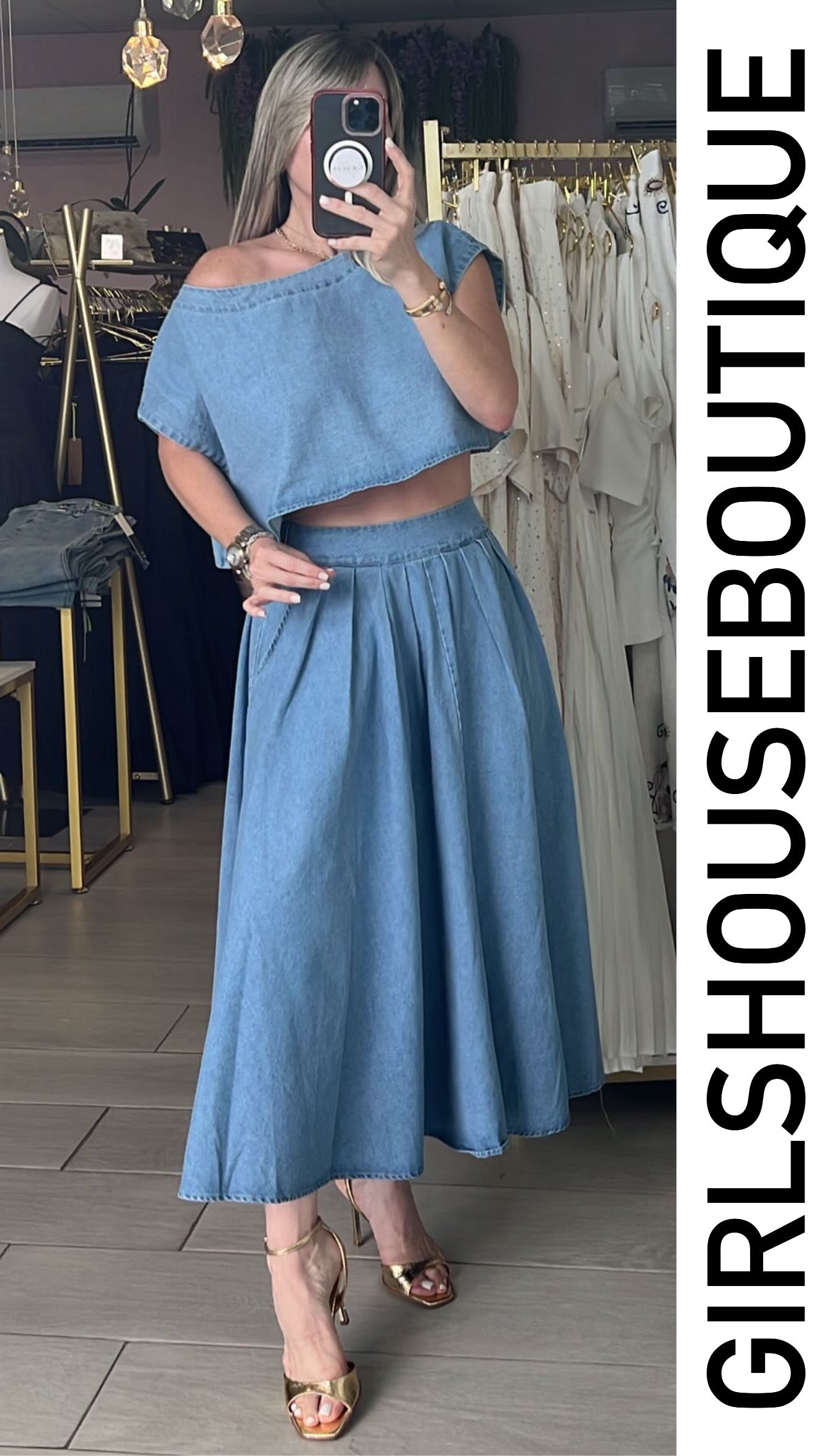 Marietta Light Denim Crop Top & Skirt Set