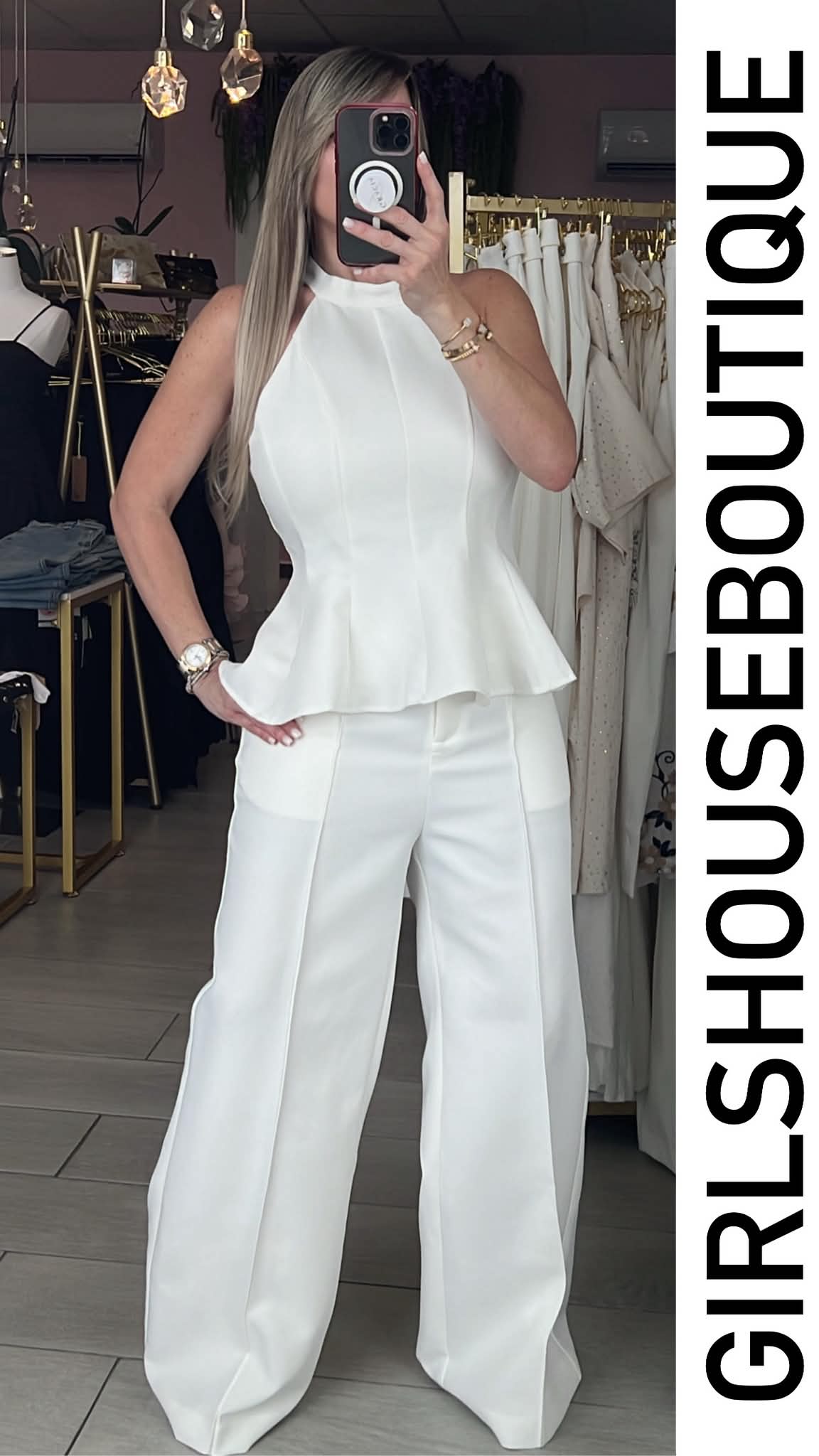 Blanc Peplum Halter Top & Elegance Pant Set