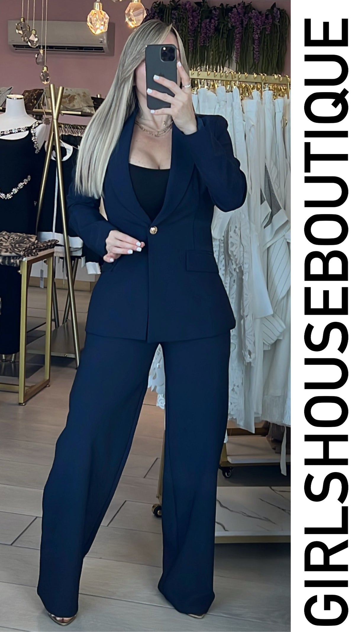 Navy Classic Blazer & High Rise Pant Set (OVI COLLECTION)