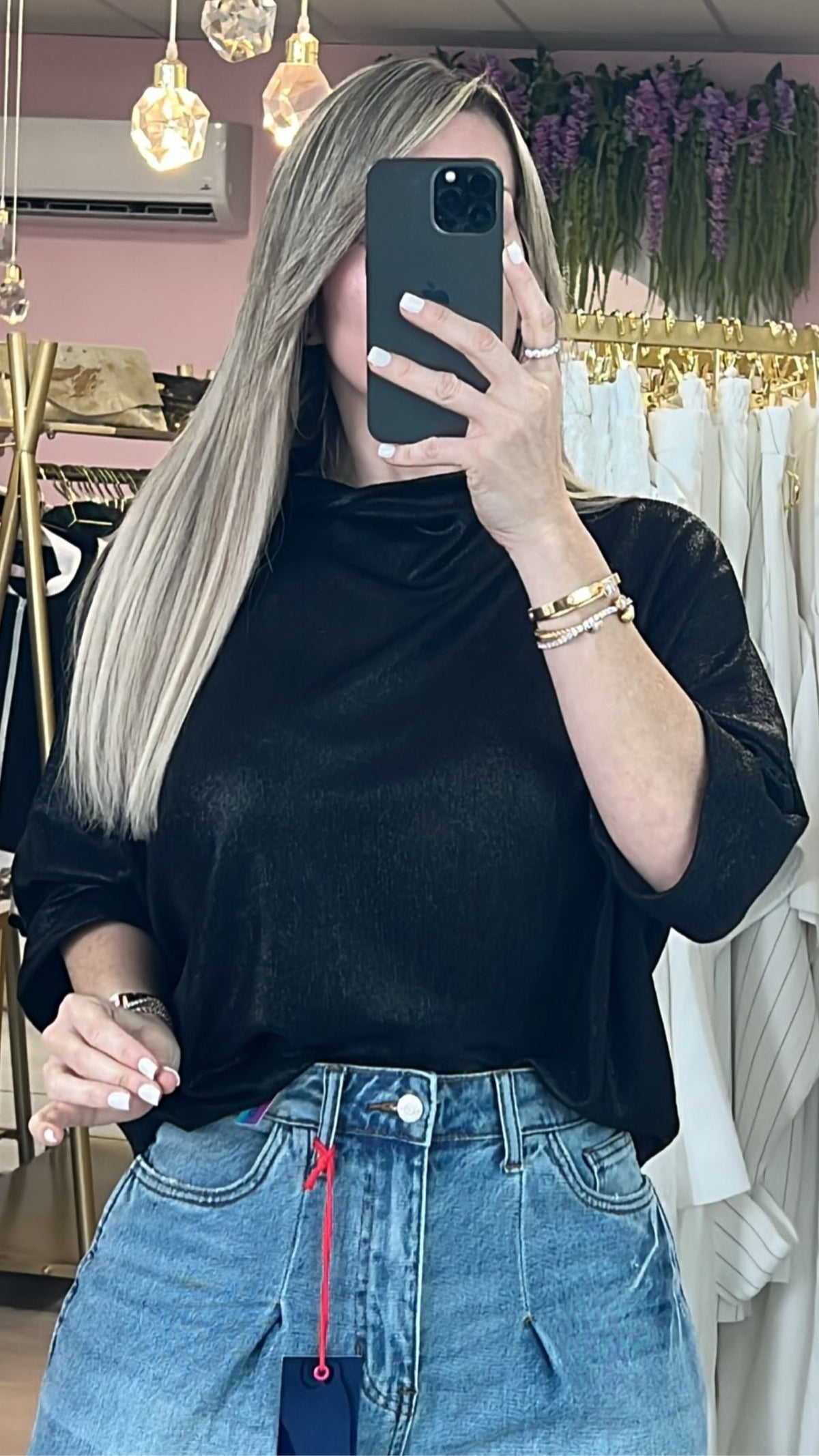 Black Metalic HighNeck Elegance Blouse
