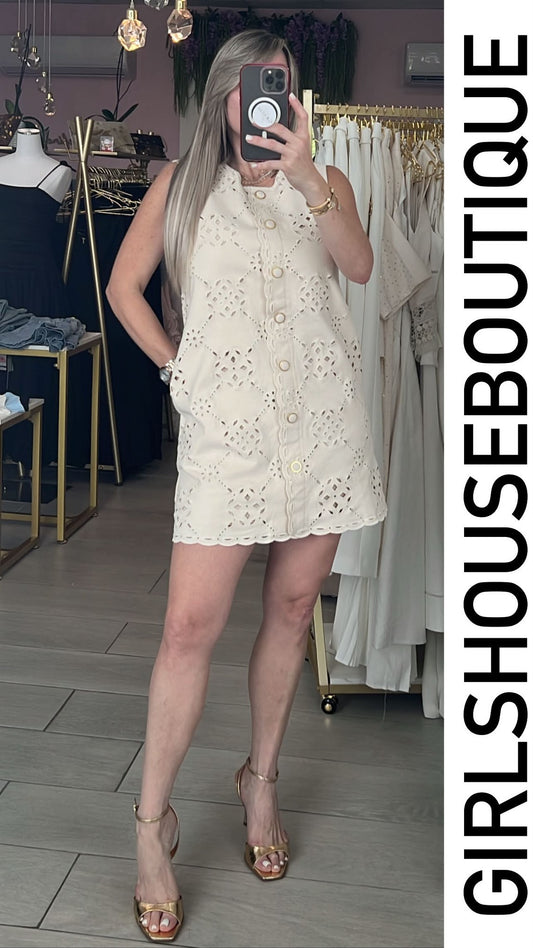Ecru Eyelate Mini Dress