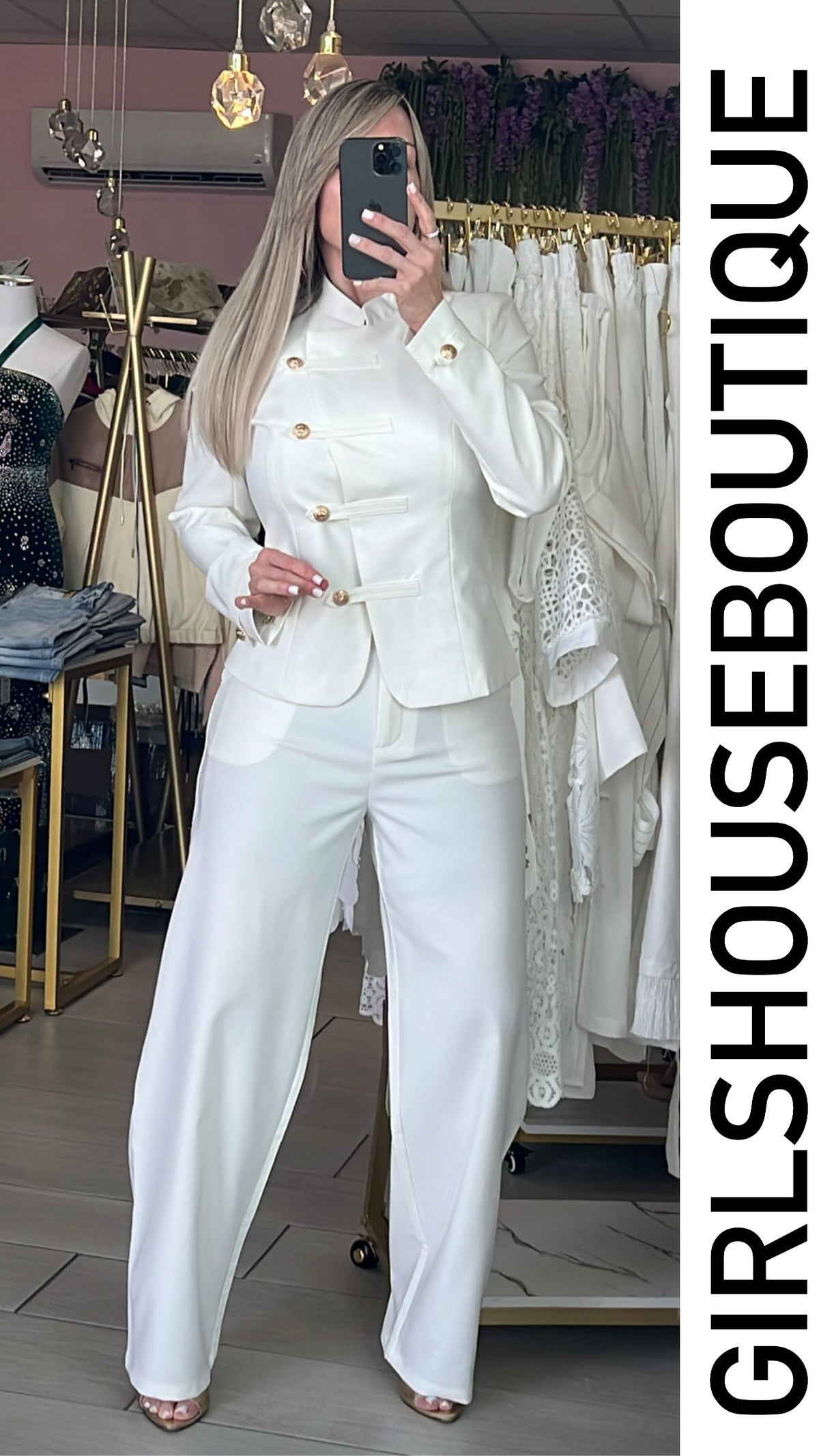 White Oriental/Asymetric Design & High Waisted Pant Set (OVI COLLECTION)