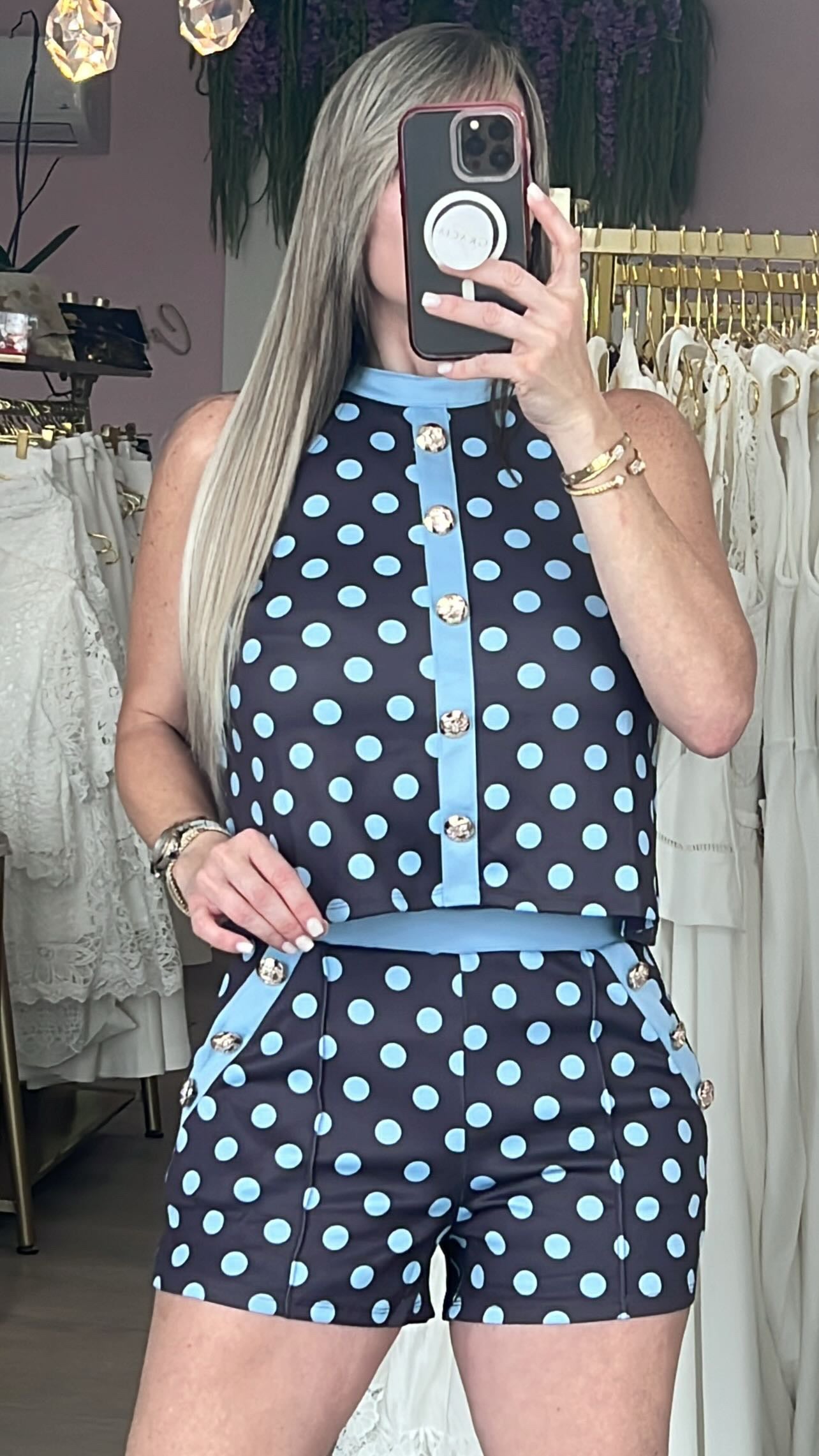 Blue Polka Dots Halter Top & Short Set