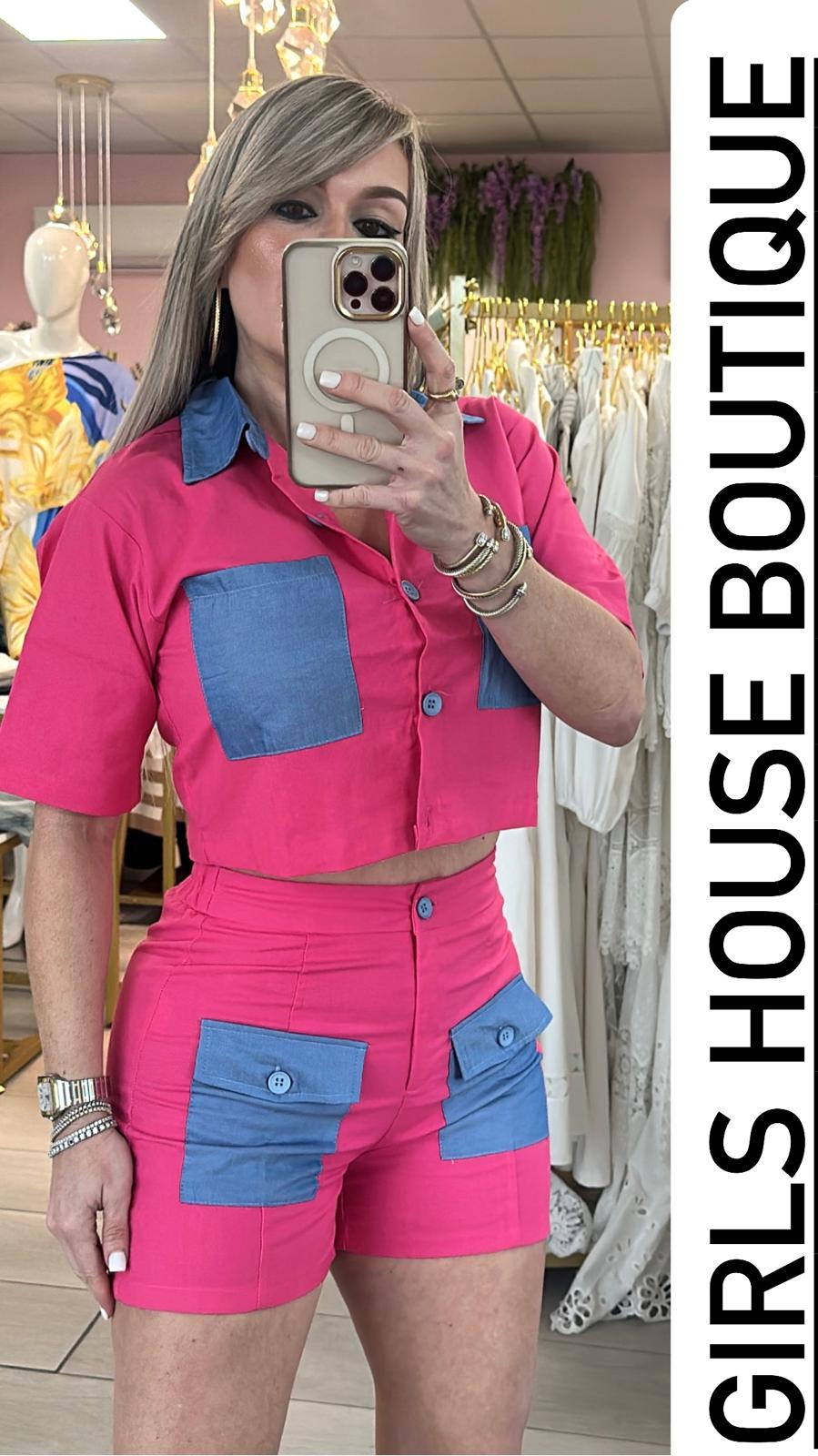 Penelope Pink/Denim Pocket Top & Pant Set