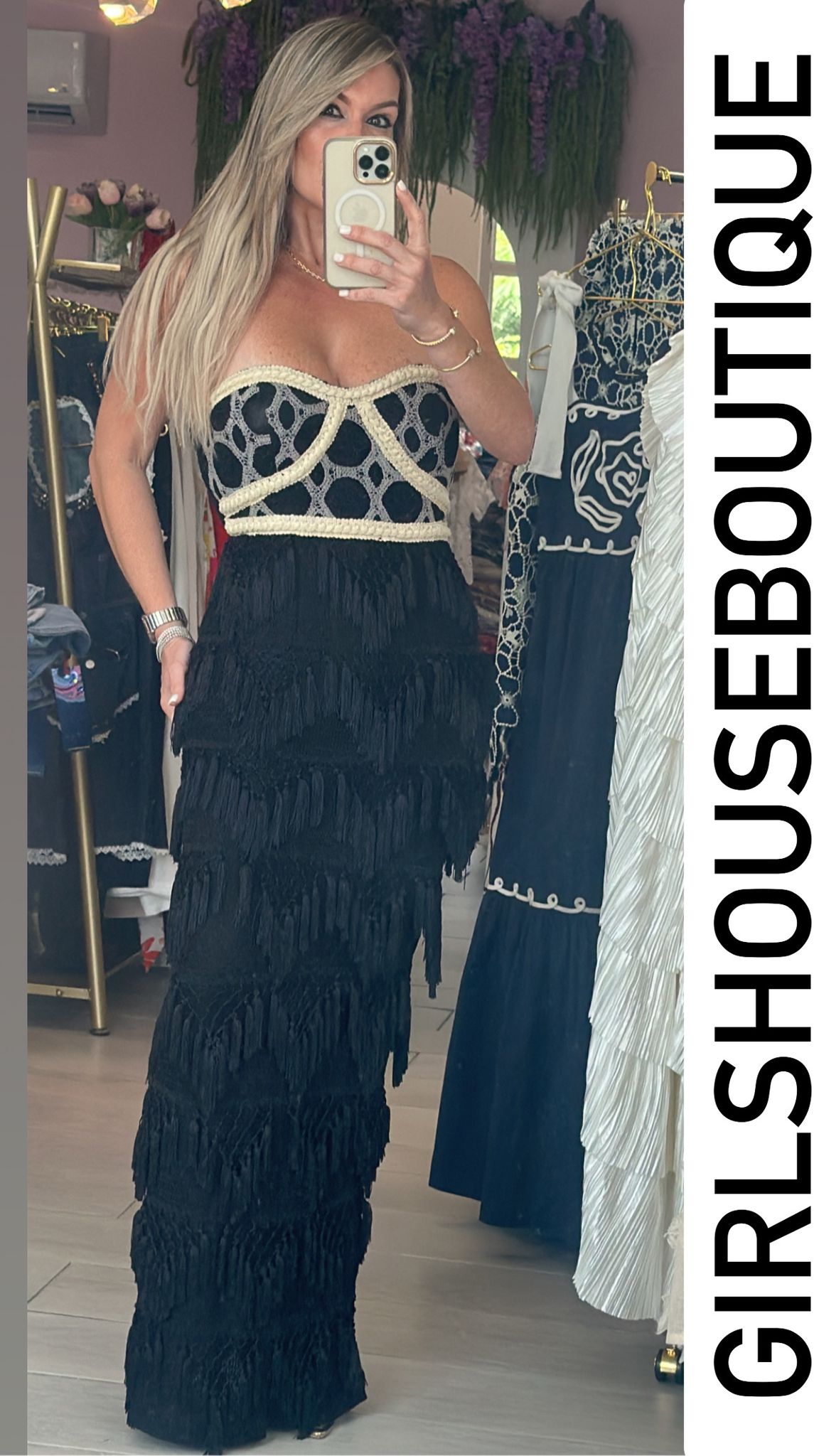 Jade Black Fringed Knitted Dress