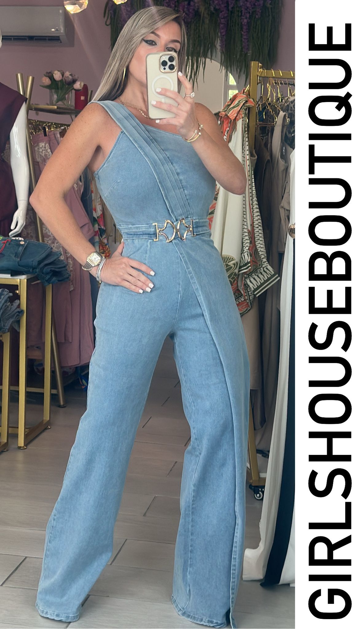 Chantelle Light Denim Off Shoulder Jumpsuit