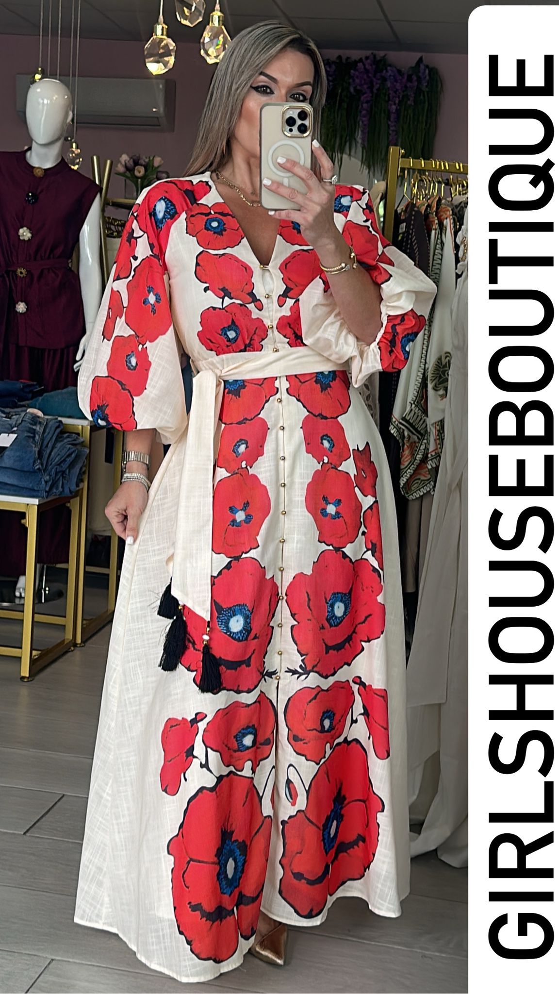 Romeo & Juliet Red Puffed Sleeve Maxi Dress