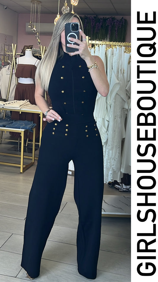 Black Napoleón & Bandage Vest & High Waisted Pant Set