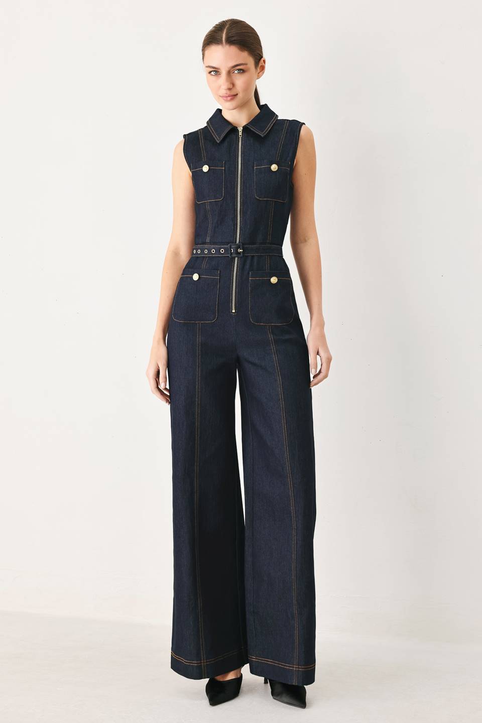 Dark Denim Pockets Elegance Jumpsuit (Strech)