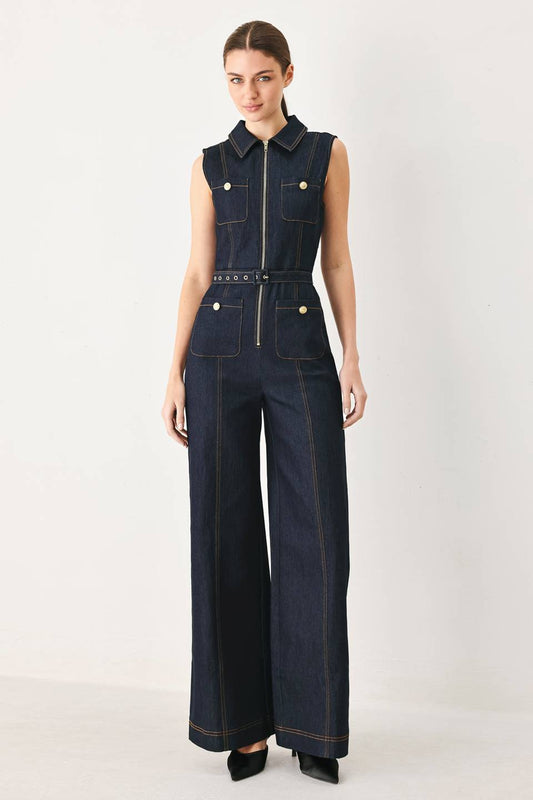 Dark Denim Pockets Elegance Jumpsuit (Strech)