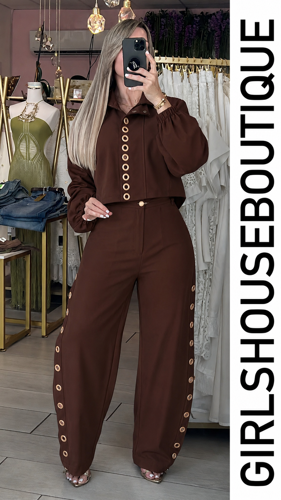Choco Gold Ring Parisian Zip-up Jacket & Barrel Pant Set