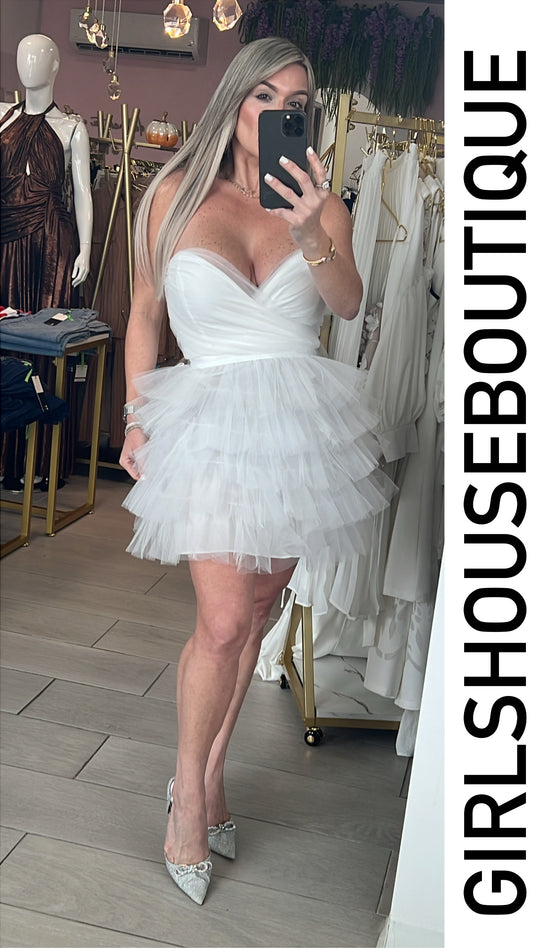 White Tul Corset Mini Dress