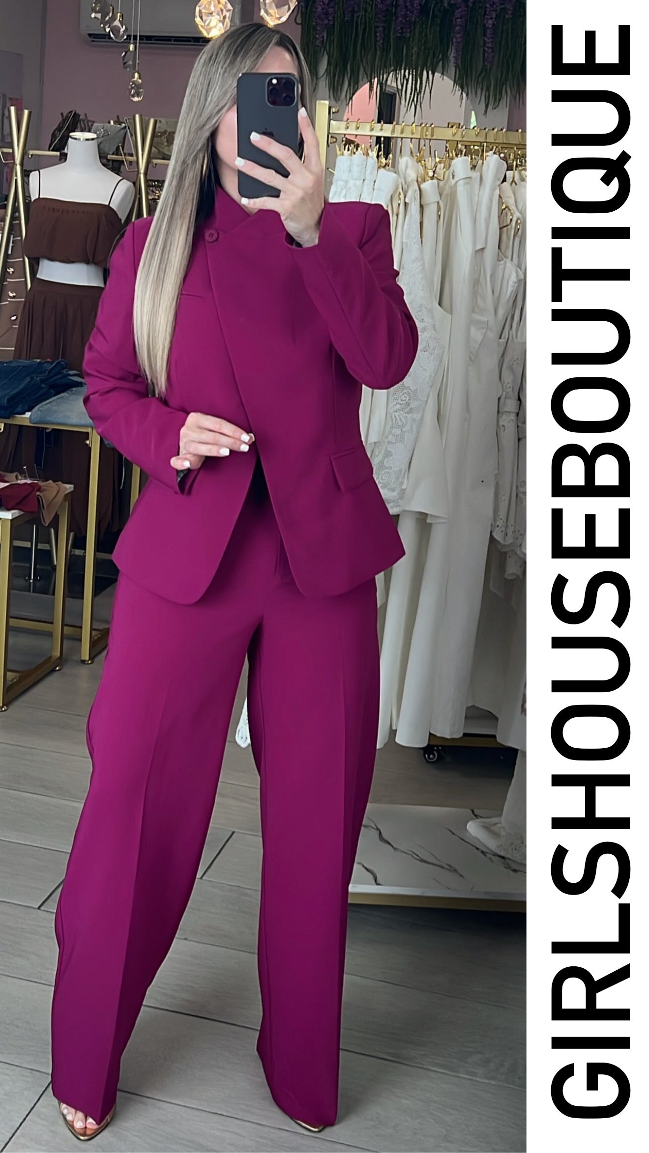 Magenta Oriental/Classic Blazer Pant Set